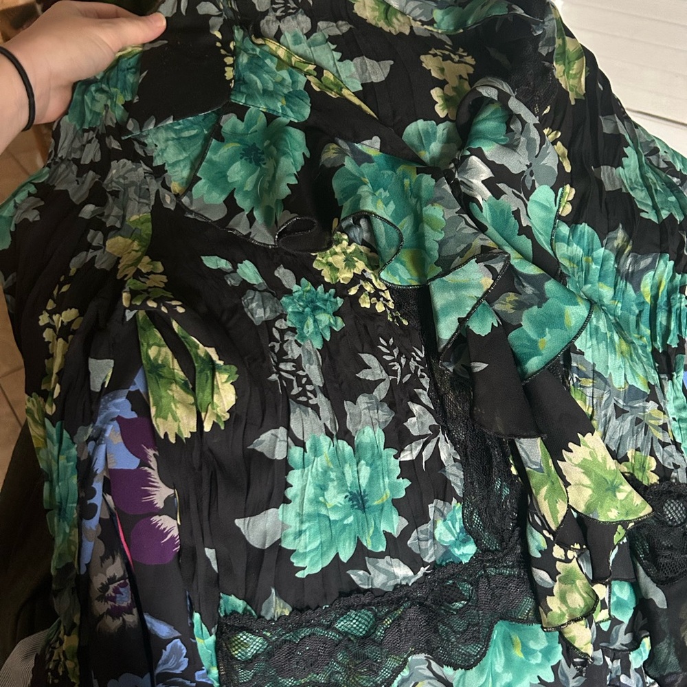 Allison Taylor Floral Black Blouse with Lace Accents